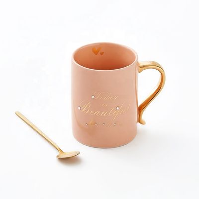 quality 400ml rosa regalo personalizzato latte tazza di porcellana riutilizzabile tazza di caffè ceramica con cucchiaio come regalo set factory